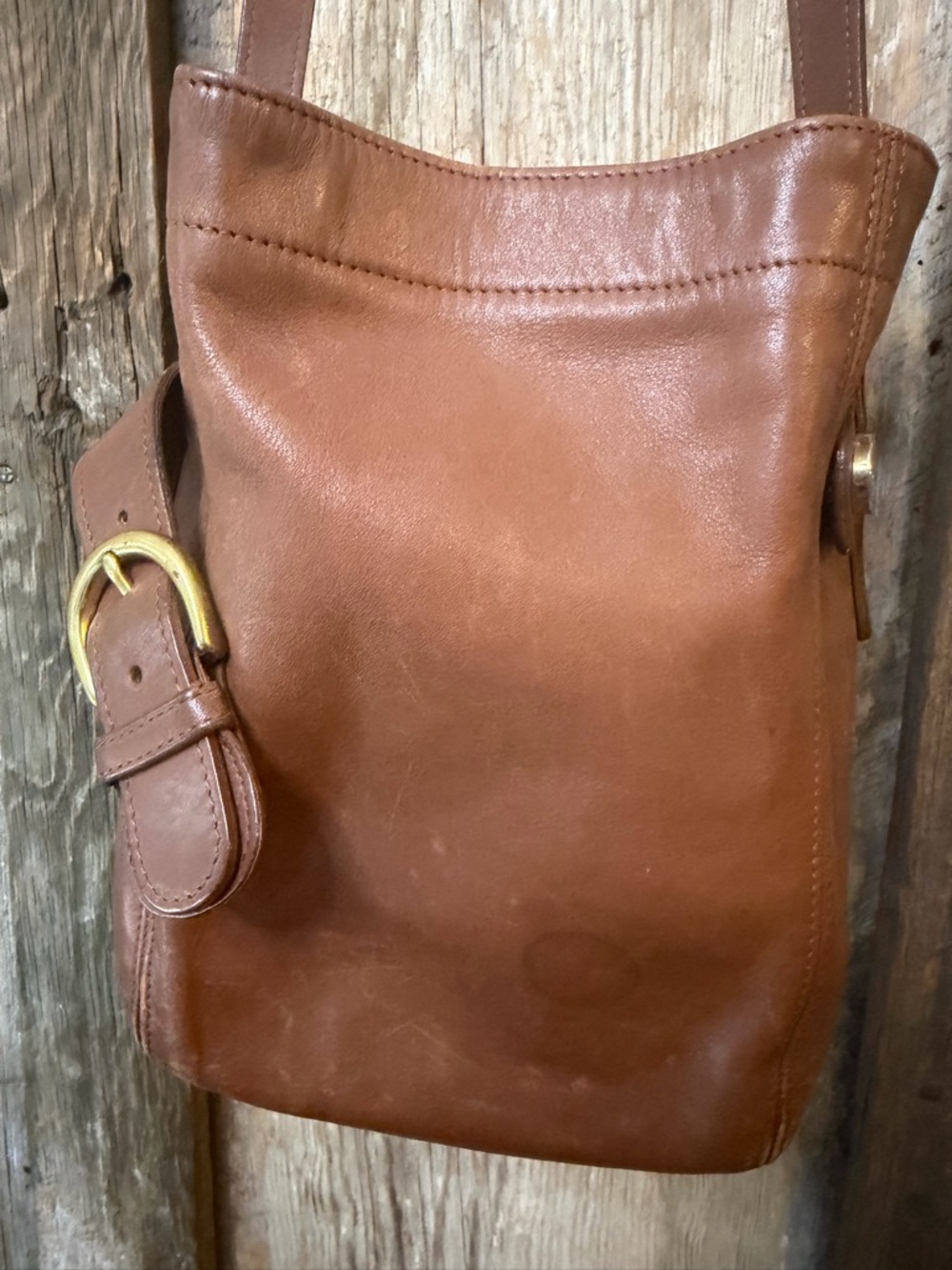 Vintage Coach BELTED BUCKET POUCH Soho 4156 Tanned Leather 90s Crossbody Bag - Picture 3 of 16